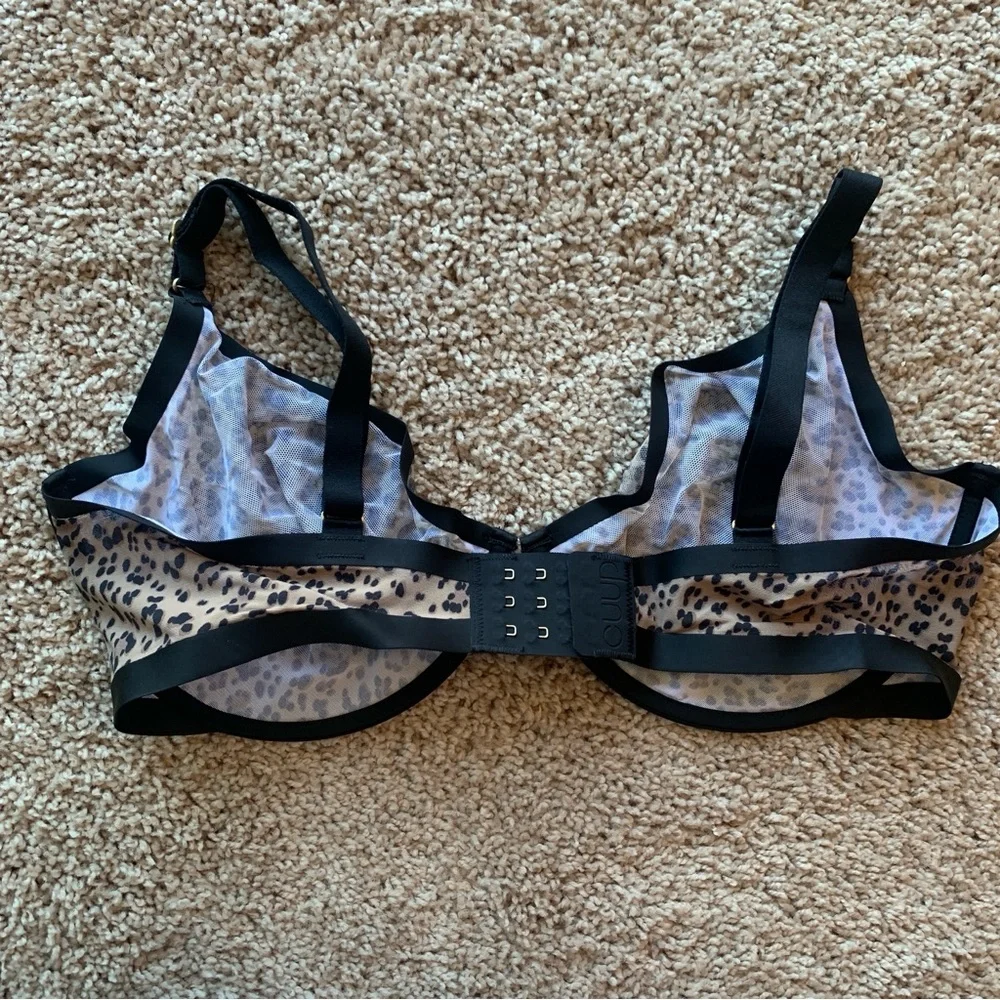 CUUP Bra Size 38F The Plunge Animal Leopard Print Sheer Mesh Black Brown - Picture 2 of 9